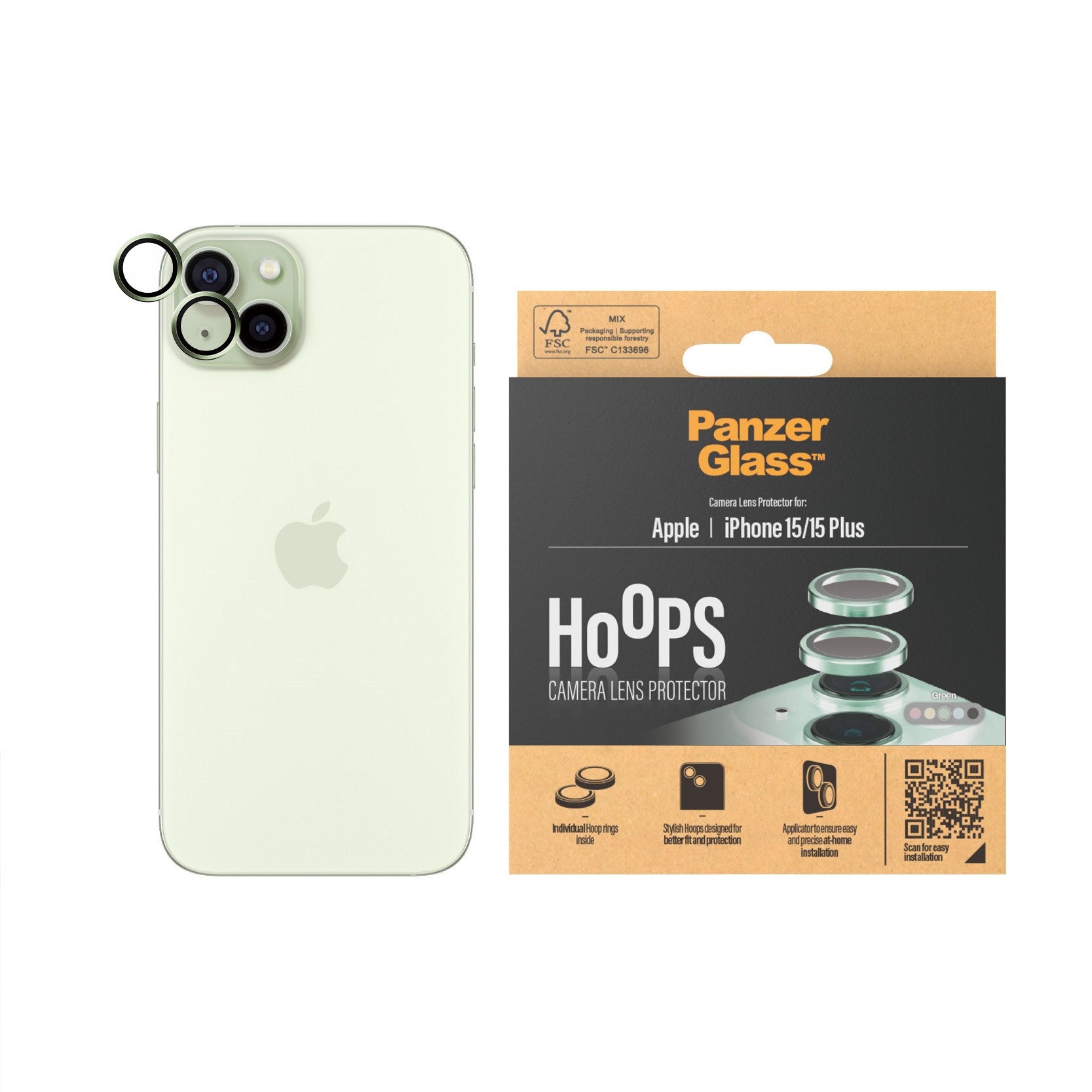 PanzerGlass® Hoops® Camera Lens Protector Green iPhone 15 | 15 Plus